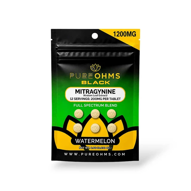 Pure ohms Black Full Spectrum Mitragynine Chewable Tablets Watermelon 200mg